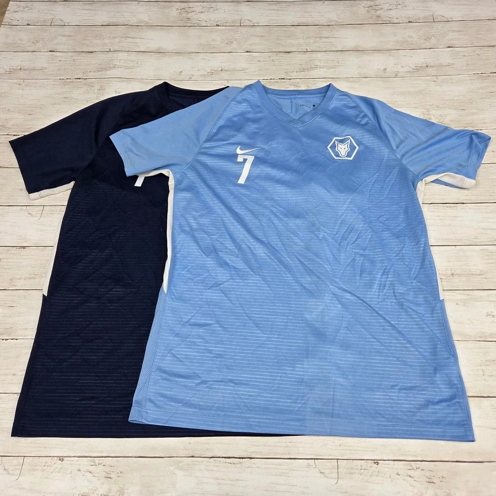 Nike Soccer Jersey Men Large Navy Blue Light Blue 894293 #7‎ Wolf Crest 7 Lot 2